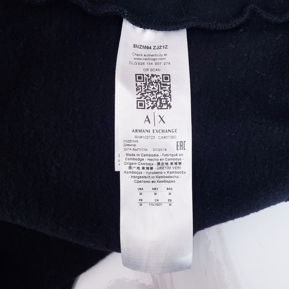 Armani Exchange Milano Hooded Sweatshirt Jacket Black Size Medium - Picture 8 of 13